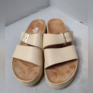 Papillio by Birkenstock Almina Sandals 40 Ivory Leather Platform Comfort A1